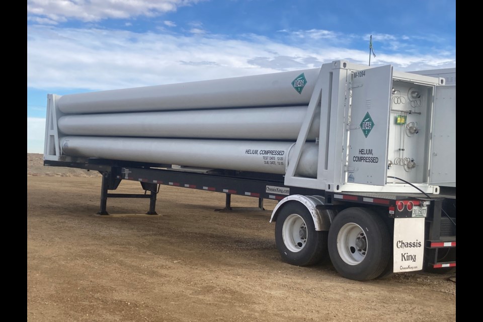 large trailer with cylinders of compressed helium